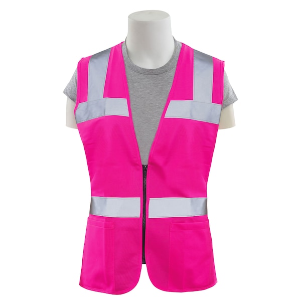 Erb Safety Safety Vest, Womens Fit, Tricot, Non ANSI, S721, Hi-Viz Pink, MD 61910